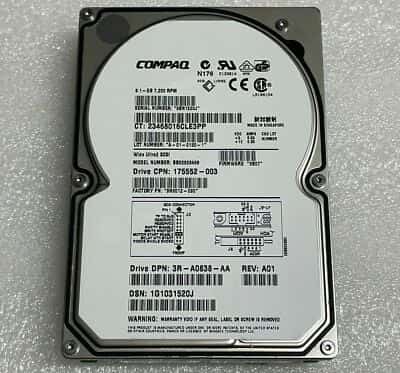 COMPAQ 175552-003 3R-A0838-AA 9.1GB 7.2K RPM FW 3B07 68-PIN 3.5" SCSI Hard Drive - photo 1 of 5