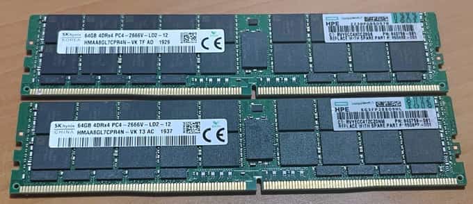 LOT F 2 - HMAA8GL7CPR4N-VK HYNIX 64GB (2X64GB) 4DRX4 PC4-2666V MEMORY 840759-091 - photo 1 of 5