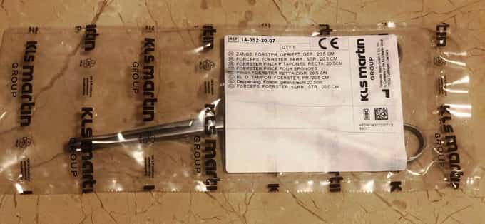 KLS MARTIN Cotton swap forceps 14-352-20-07 Foerster serrated straight 20.5 cm - photo 1 of 4